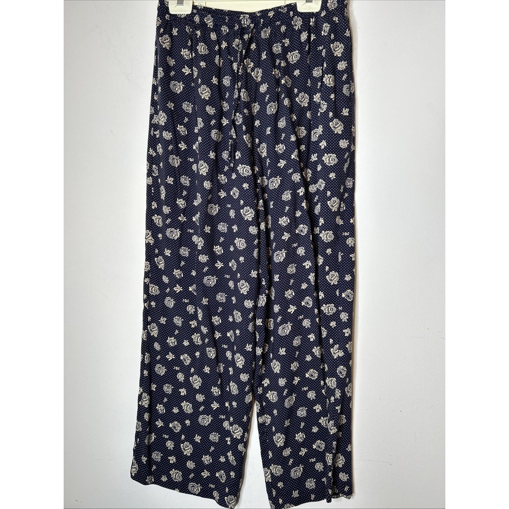 Sag Harbor Pants Women Rayon Floral Blue Stretch Drawstring Casual Size Large
